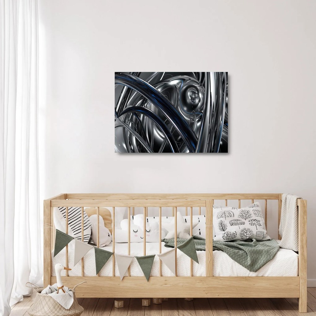 Obraz na szkle - szara abstrakcja z niebieskim (70x50 cm)