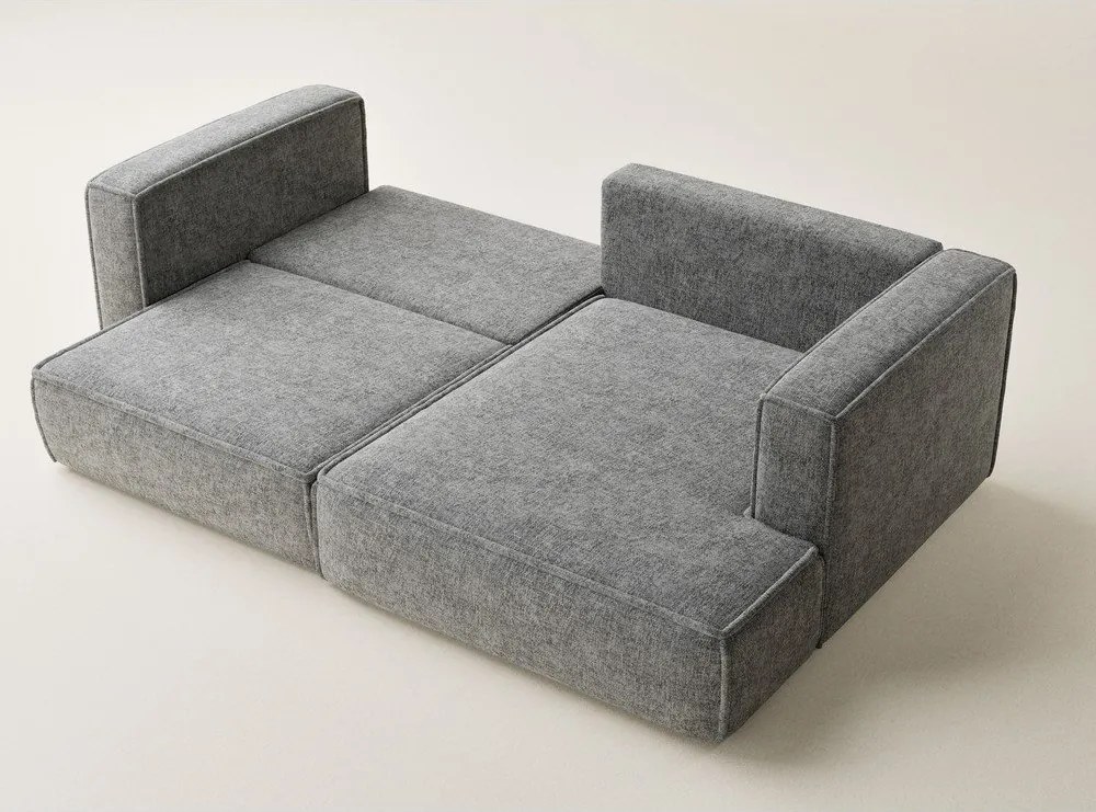 Szary rozkładany narożnik ze schowkiem z tkaniny szenilowej (prawostronny/z szezlongiem) Velto – Maison de Rêve