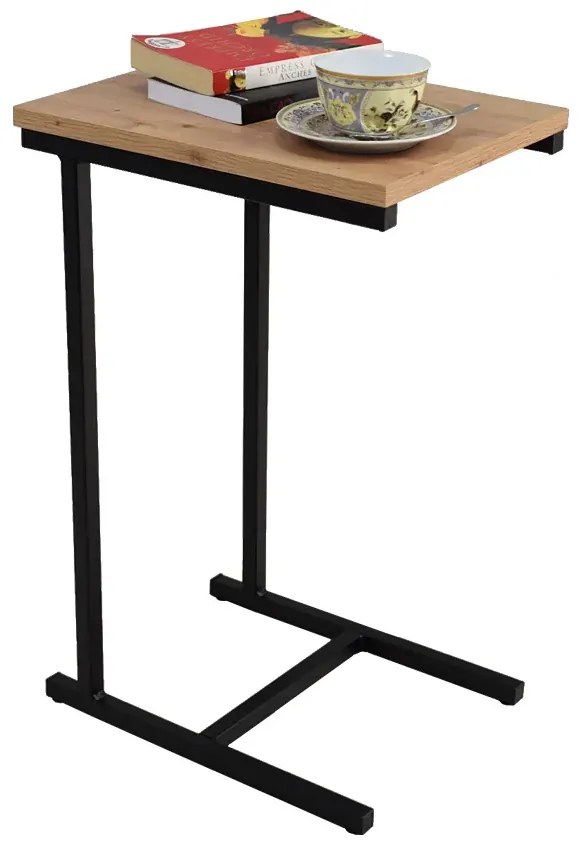 Industrialny Stolik Czarny Boczny + Dąb Artisan W8-A14