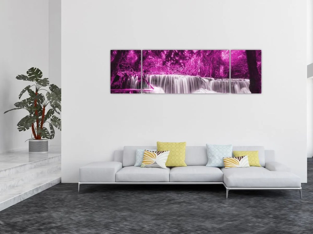 Obraz - Wodospad, fioletowy (170x50 cm)