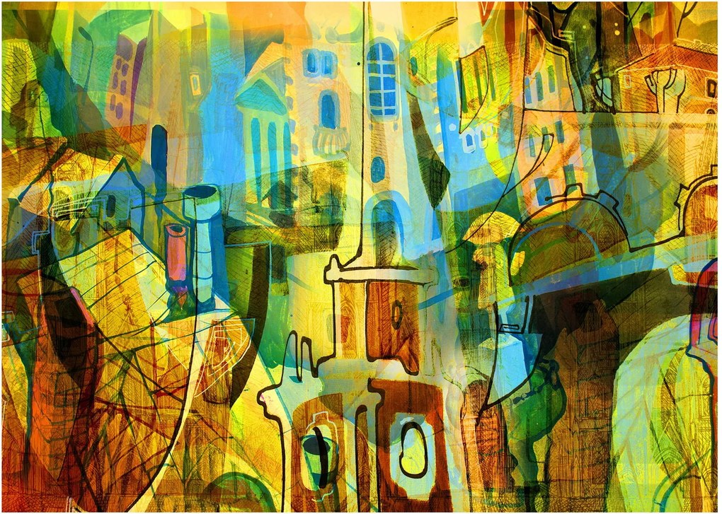 Obraz na szkle - Architektura, abstrakcja kubistyczna (70x50 cm)