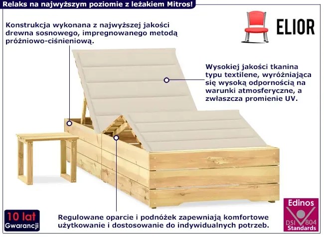 Ogrodowy leżak z kremową poduszką w zestawie ze stolikiem P4-G94