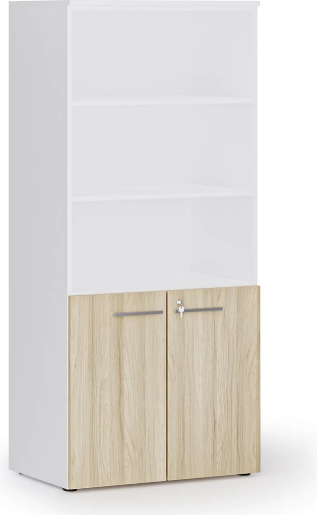 Szafa biurowa z drzwiami niskimi PRIMO WHITE, 800 x 500 x 1781 mm, biały/dąb naturalny