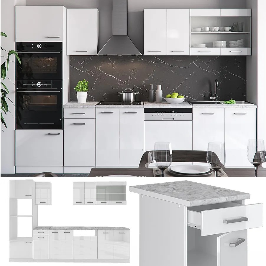 Aneks kuchenny biały wysoki połysk/biały 300x60x81.6 r-line