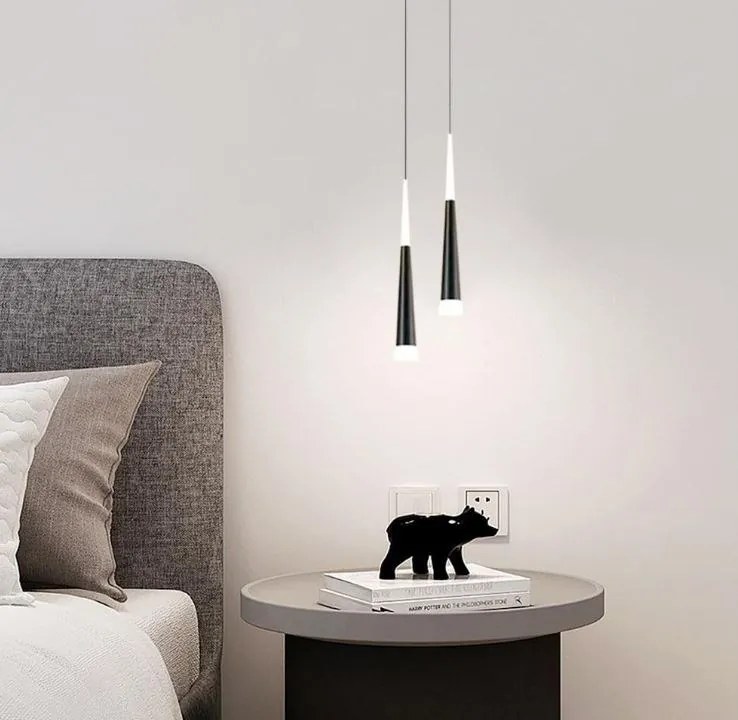 Lampa stożkowa LED z kloszem wiszącym sufitowa AT51-2SL-Czarna