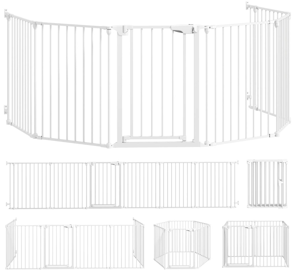 PawHut Ogrodzenie dla zwierząt, 6-panelowa bariera z drzwiami, składana, dla małych i średnich psów, tworzywo sztuczne, stal węglowa, Biały
