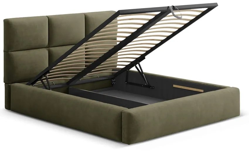 Zielone tapicerowane łóżko dwuosobowe ze schowkiem ze stelażem 160x200 cm Libera – Windsor &amp; Co Sofas