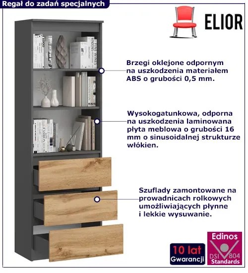Nowoczesny regał z szufladami antracyt + dąb wotan B2-L53