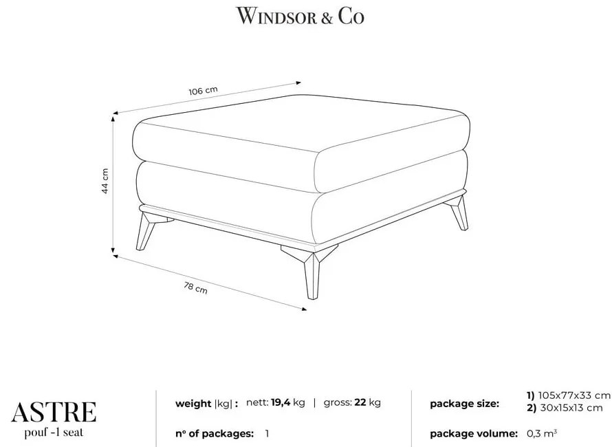 Ciemnoszary puf z aksamitnym obiciem Windsor &amp; Co Sofas Astre