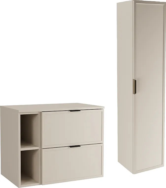 Kaszmirowy Zestaw do Łazienki 80cm Szafka z Blatem Regał Słupek Fronty Ramka Roma