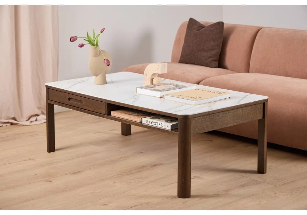 Beżowo-ciemnobrązowy stolik z ceramicznym blatem 70x130 cm Southampton – Actona