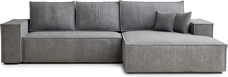 Szary rozkładany narożnik ze schowkiem z tkaniny szenilowej (prawostronny/z szezlongiem) Maze – Maison de Rêve