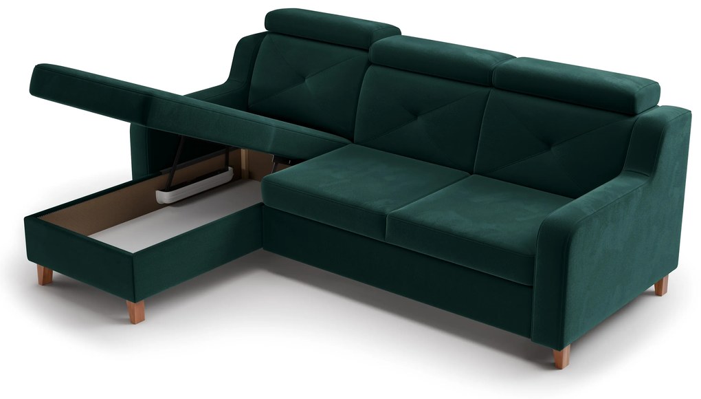 Narożnik Laksaro z funkcją spania lewostronny - zielony welur Trinity 28