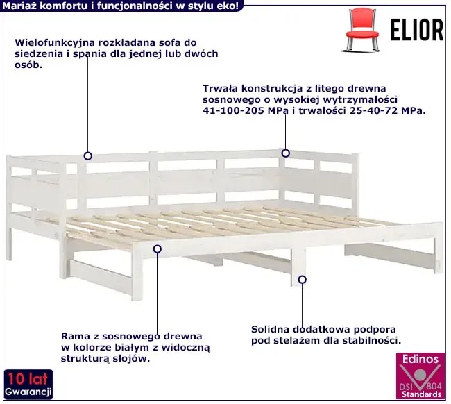 Białe sosnowe łóżko rozsuwane 2x(90x200) cm - Givefi 4X