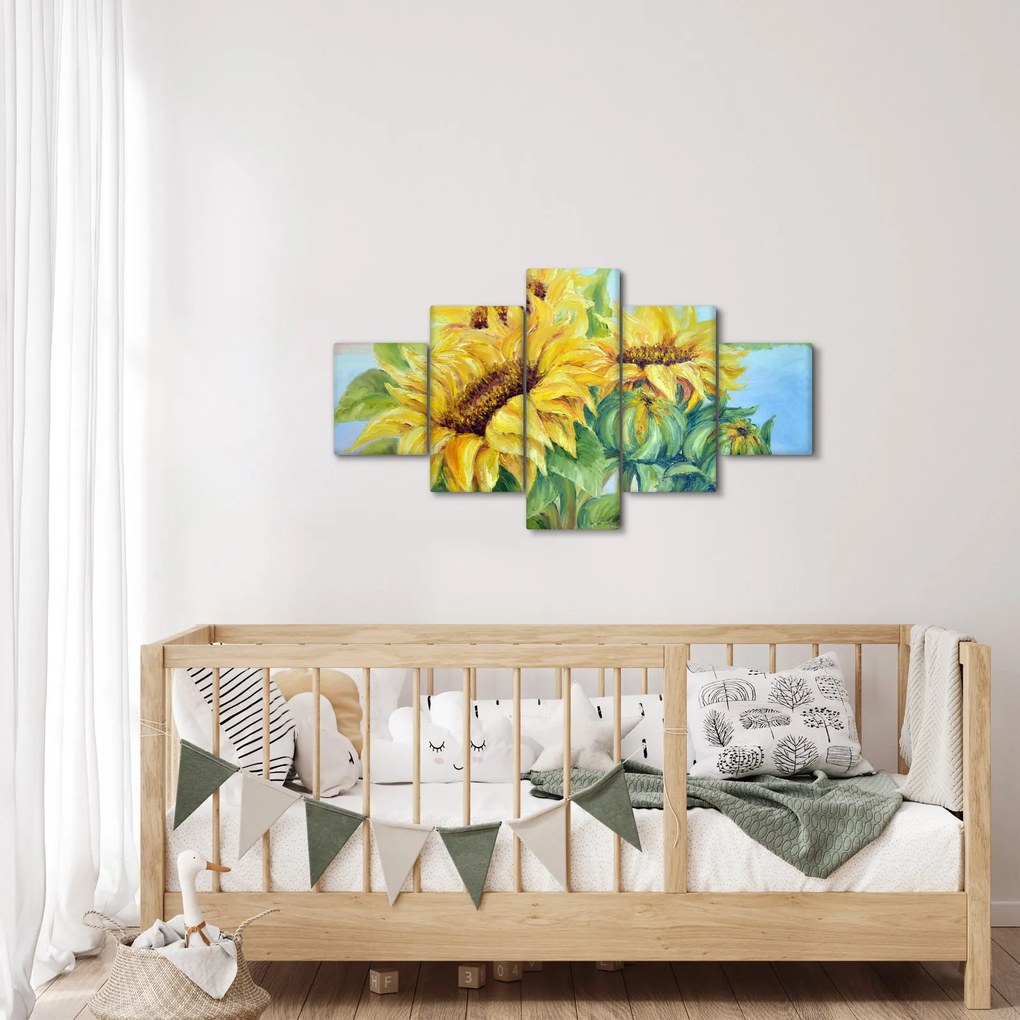 Obraz kwitnących słoneczników (125x70 cm)