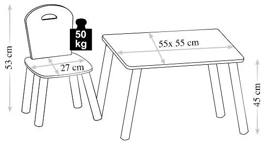 Stolik dla dzieci + 2 krzesełka, KESPER