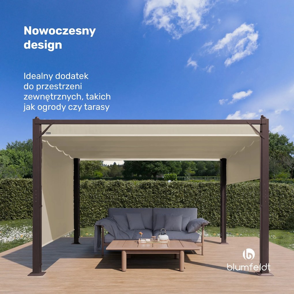 Blumfeldt Pantheon 3x4m Pergola z Boczną Osłoną Kremowy/Brązowy