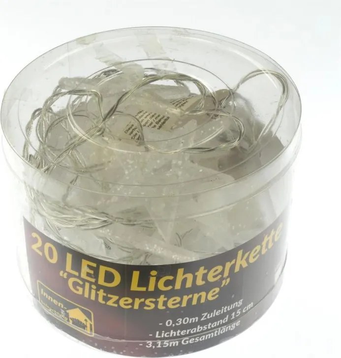 Zestaw świecących gwiazd LED, 20 diod LED, ciepła biel