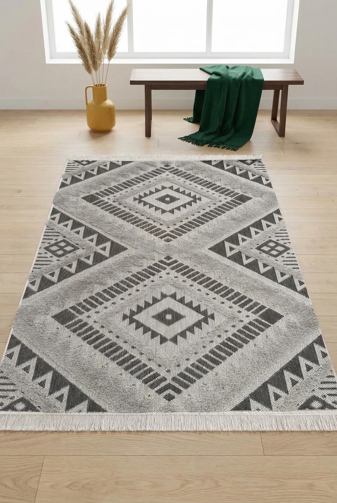 Szary prostokątny dywan we wzory W5-W38