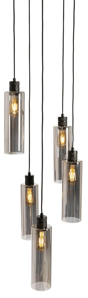 Nowoczesna lampa wisząca czarna z przydymionym szkłem 5-światłowa - Stavelot Nowoczesny Oswietlenie wewnetrzne