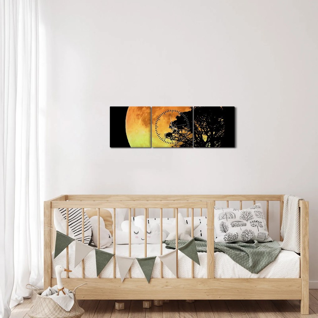 Obraz cieni w świetle księżyca (z zegarem) (90x30 cm)