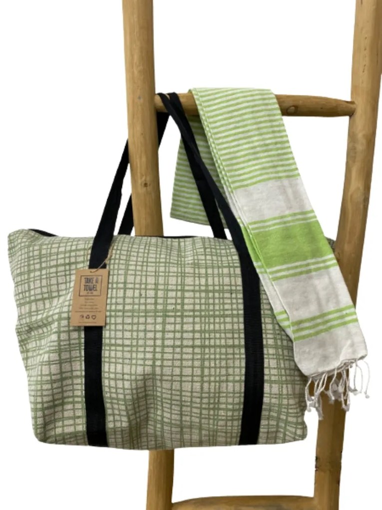 Stylowy komplet torba plażowa + ręcznii HAMAM 75x150 cm, zielony