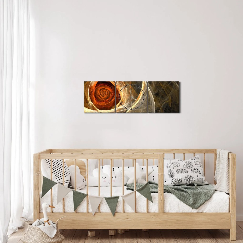 Obraz - Abstrakcyjne róże w ognistych kolorach (z zegarem) (90x30 cm)