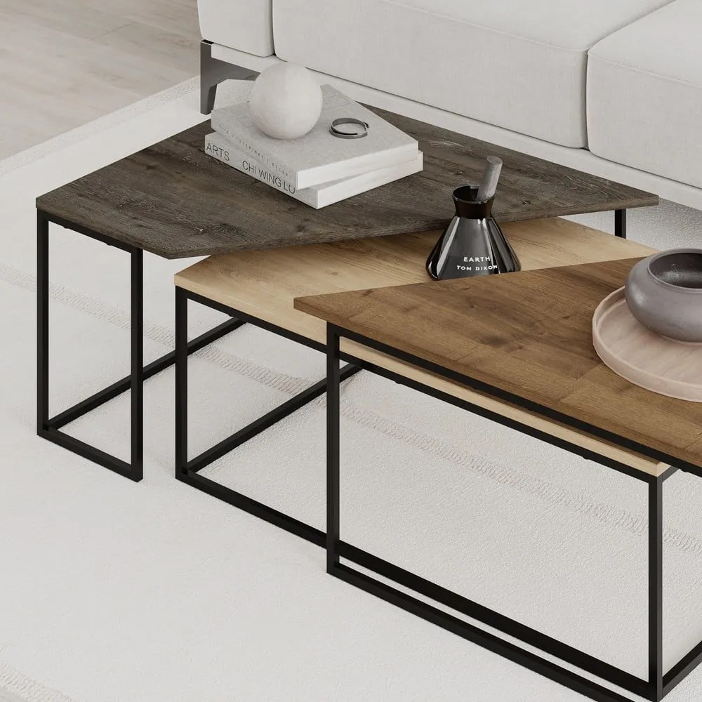 Stoliki z blatem w dekorze orzecha zestaw 3 szt. 70x110 cm Titan – Marckeric