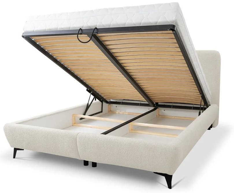 Beżowe tapicerowane łóżko dwuosobowe ze stelażem i schowkiem 160x200 cm Makapu – Makamii