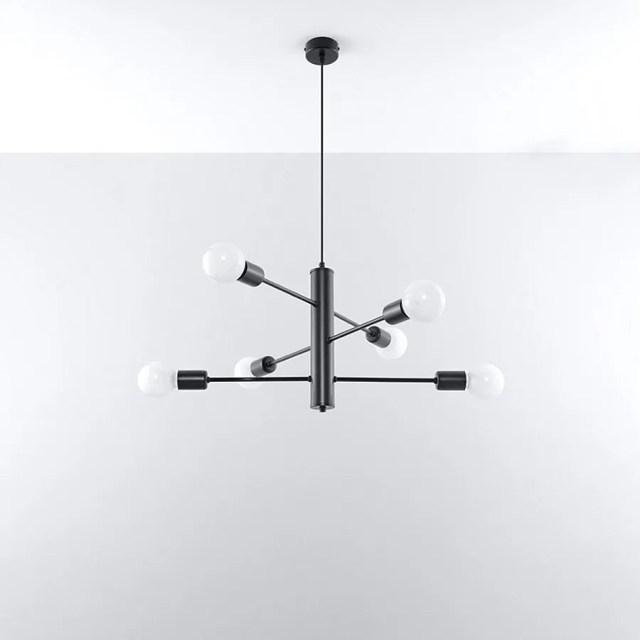Żyrandole loft Luxra, stal - 6 źródło światła 4000K - L.60 x H.85 cm - czarny