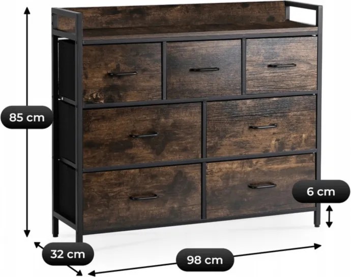 Komoda z Szufladami HUDSON 98 cm Dąb Rustykalny/Czarny Loftowa