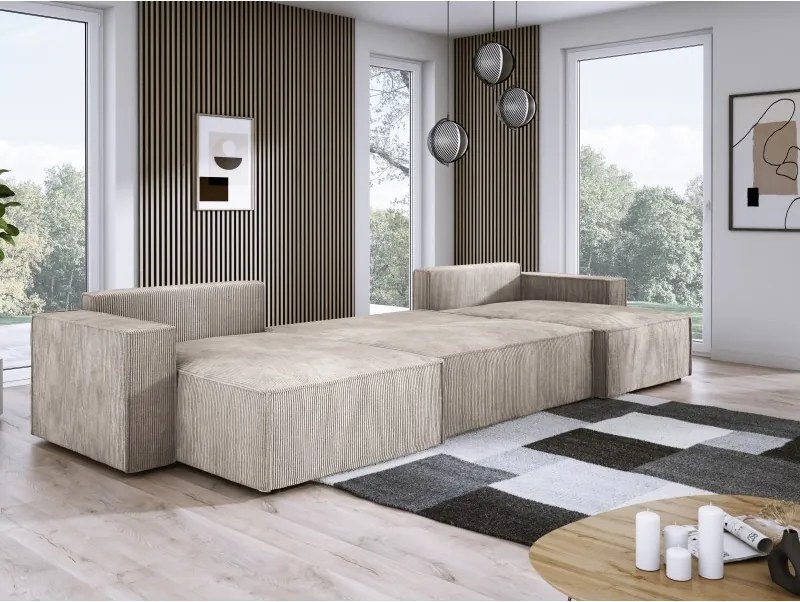 Narożnik POSO XL wolnostojący układ U z funkcją spania w tkaninie Poso 02 DomoHome