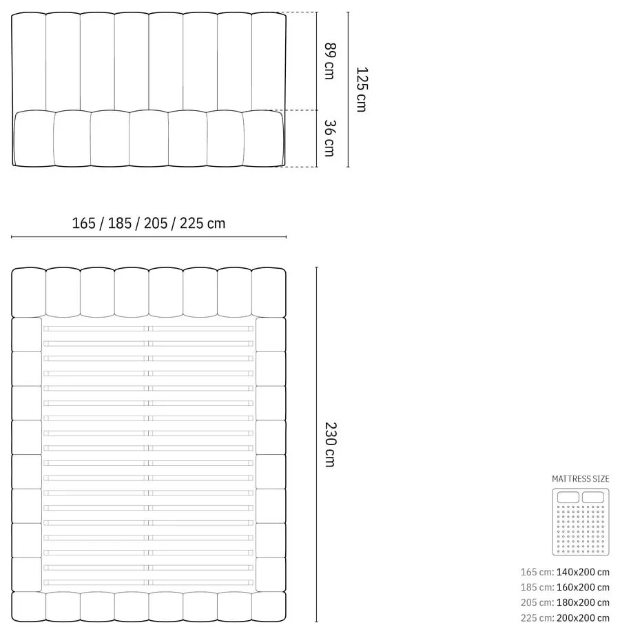 Antracytowe tapicerowane łóżko dwuosobowe ze schowkiem i stelażem 200x200 cm Kelp – Micadoni Home