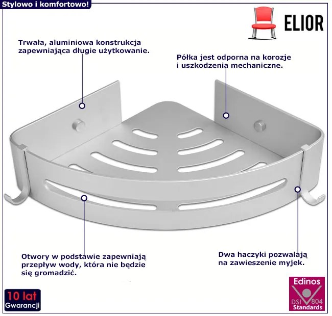 Srebrna narożna półka pod prysznic - Baxa