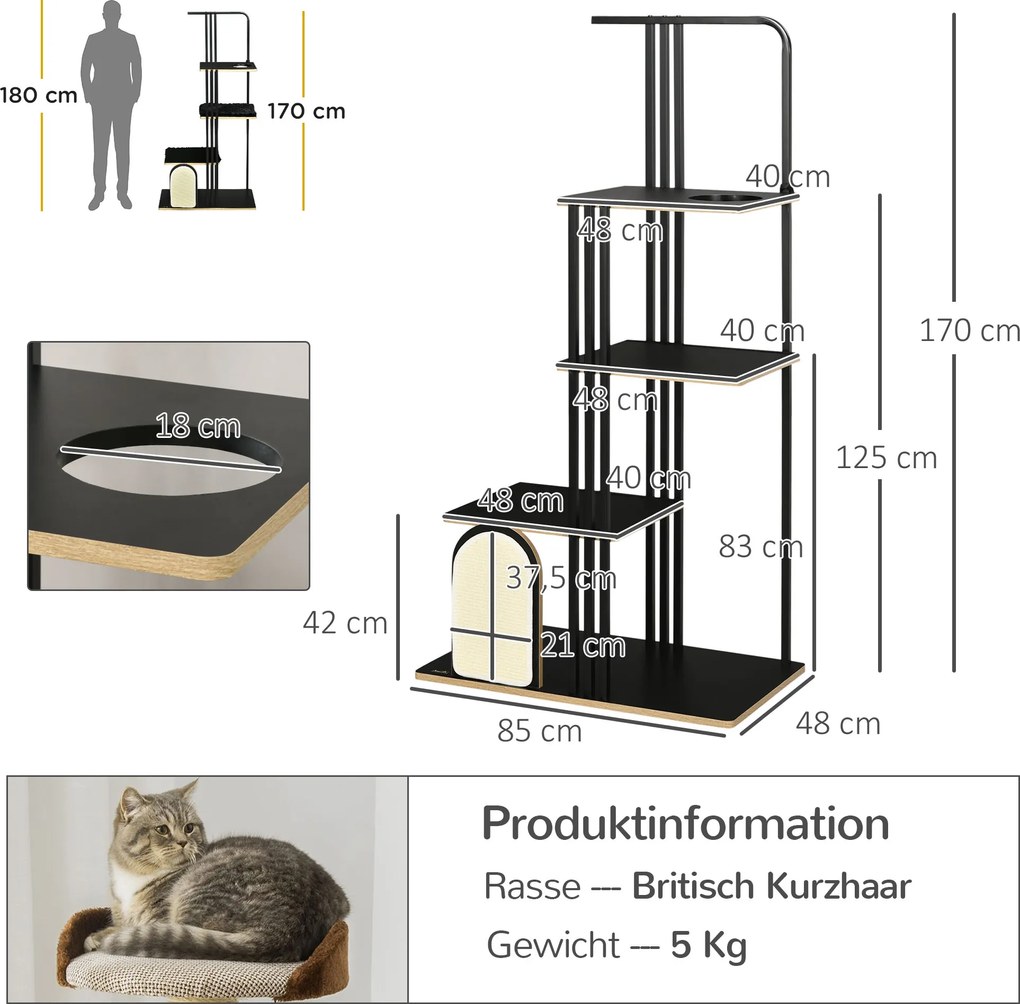 PawHut Drzewko dla Kota z Poduszką Wysokie Drapak ze Stali Stabilność i Komfort | Aosom PL