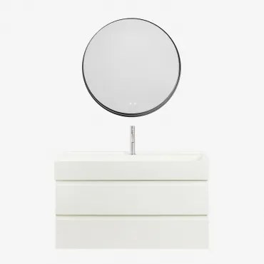 Zestaw Wiszących Mebli Łazienkowych Z Drewna I Forniru Jesionowego Zintegrowany Z Umywalką Ona Biała & - Sklum