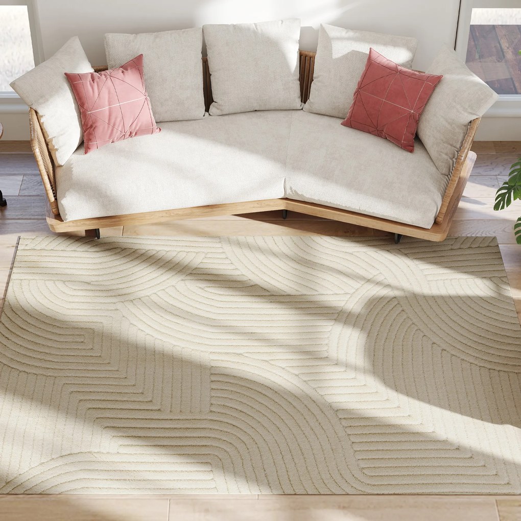 HOMCOM Maszynowo tkany dywan, 15 mm wysokości, uniwersalny, antypoślizgowy, Kremowy