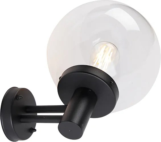 Zewnętrzna lampa ścienna czarna z plastikową kulą IP44 ze stali nierdzewnej - Sfera