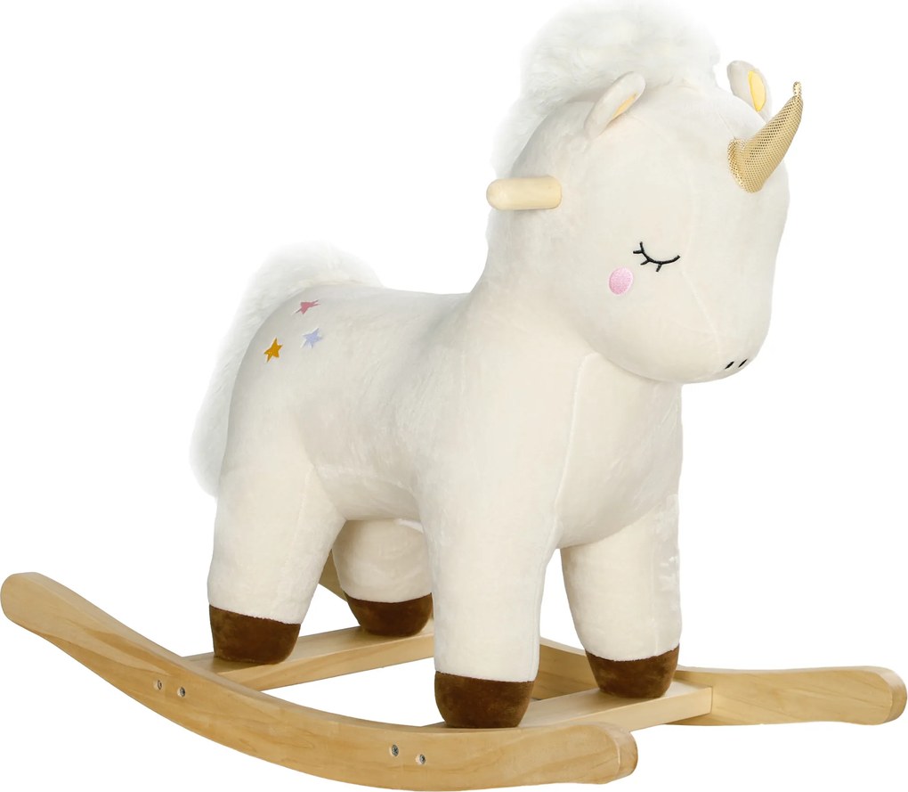 AIYAPLAY Bujany konik w kształcie jednorożca, z efektami dźwiękowymi, miękko siedzący, dla dzieci 2-4 lata, Biały
