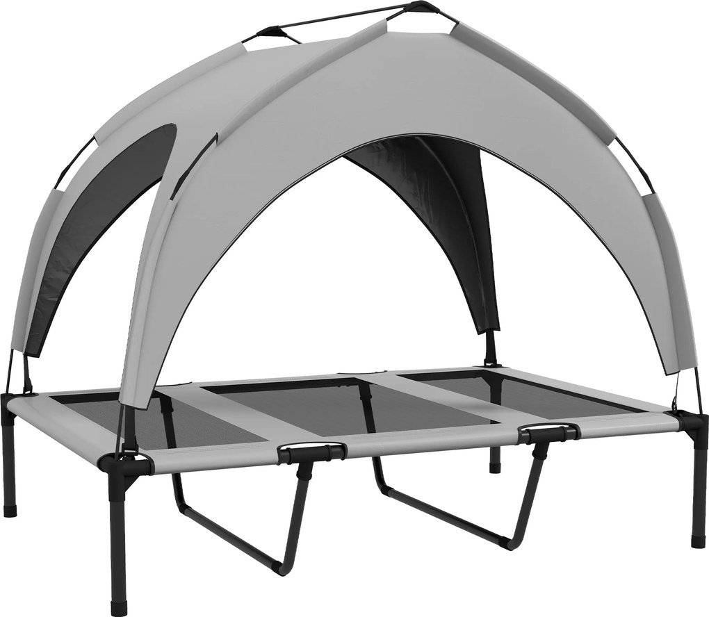 PawHut Outdoorowe łóżko dla psa, odporne na warunki pogodowe, podniesiona konstrukcja, 106 x 76 x 94 cm, Jasnoszary