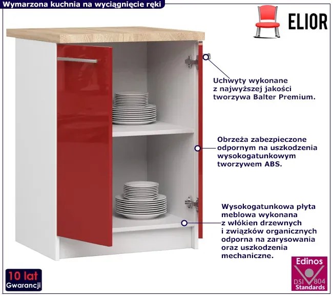 Czerwona dolna szafka kuchenna z półkami - Poli 5X