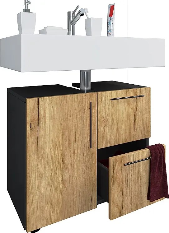 Drewniana szafka łazienkowa Flandu szuflada