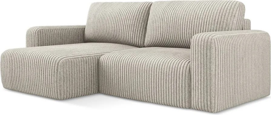 Beżowy sztruksowy rozkładany/ze schowkiem narożnik (lewostronny/z szezlongiem) Kona – Makamii