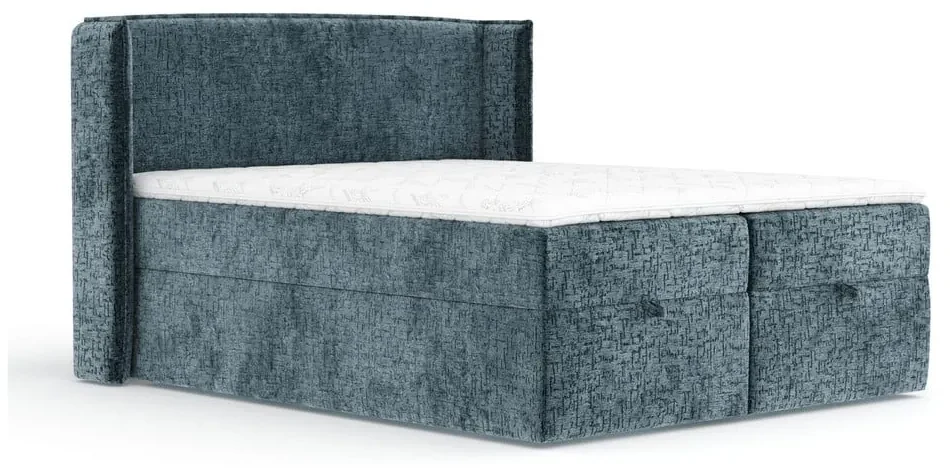 Niebieskie łóżko boxspring ze schowkiem 160x200 cm Passion – Maison de Rêve