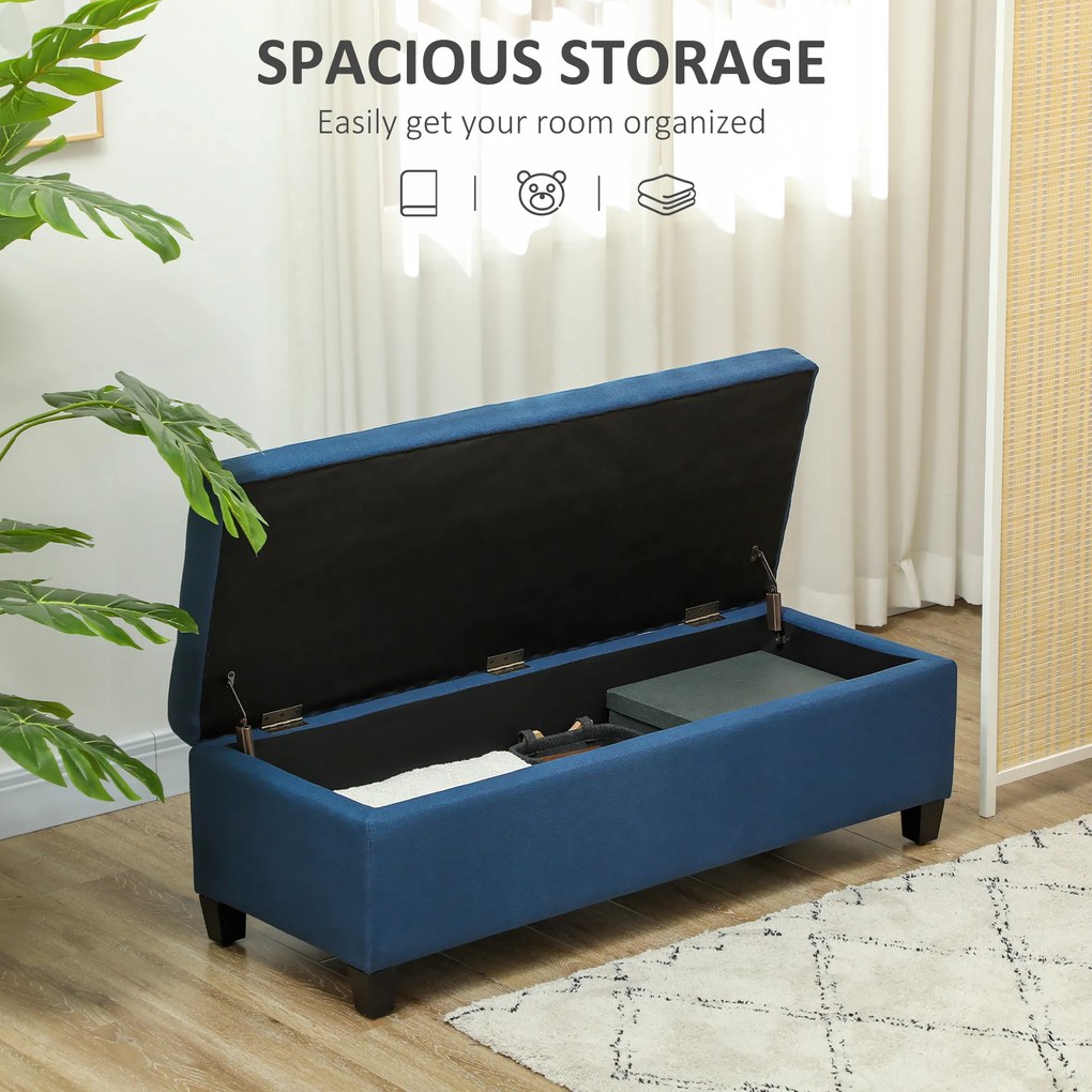 HOMCOM Ławka z miejscem do przechowywania, pufa, ławka do przedpokoju, pikowanie, 125,1 cm x 48,9 cm x 41,3 cm, Niebieska