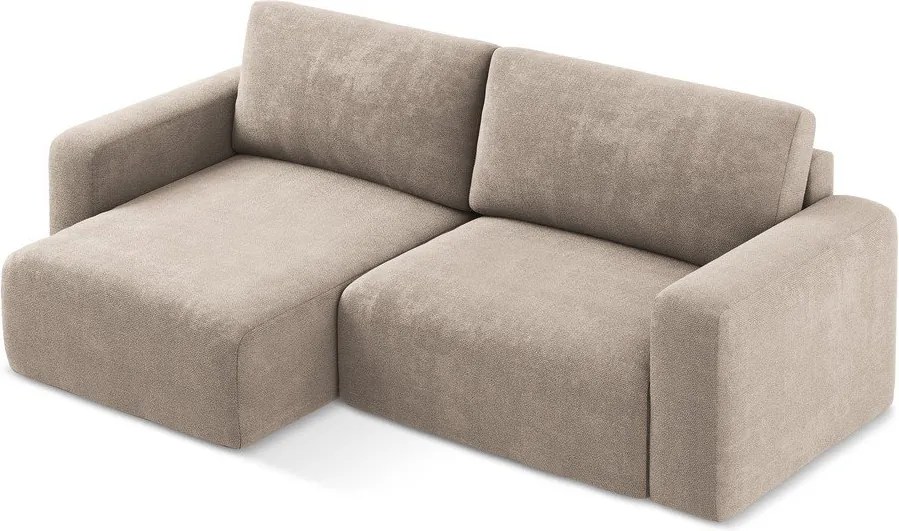 Beżowy rozkładany narożnik ze schowkiem z tkaniny szenilowej (lewostronny/z szezlongiem) Kona – Makamii
