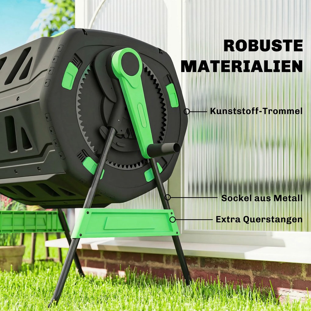 Outsunny Pojemnik na kompost, 200L kompostownik z podwójną komorą i regulowanymi otworami wentylacyjnymi, wolny od BPA, zielony | Aosom PL