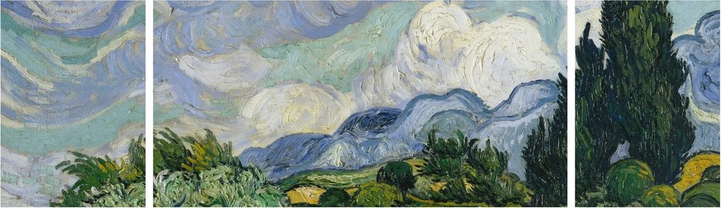 Obraz - Vincent van Gogh, Wheat Field with Cypresses, reprodukcje (170x50 cm)
