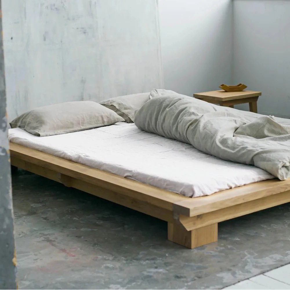 Białe lniane prześcieradło z gumką 160x200 cm White – Linen Tales