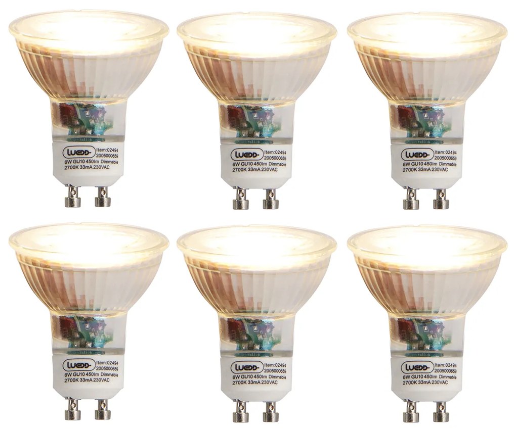 Zestaw 6 żarówek LED GU10 z możliwością ściemniania 6W 450lm 2700K
